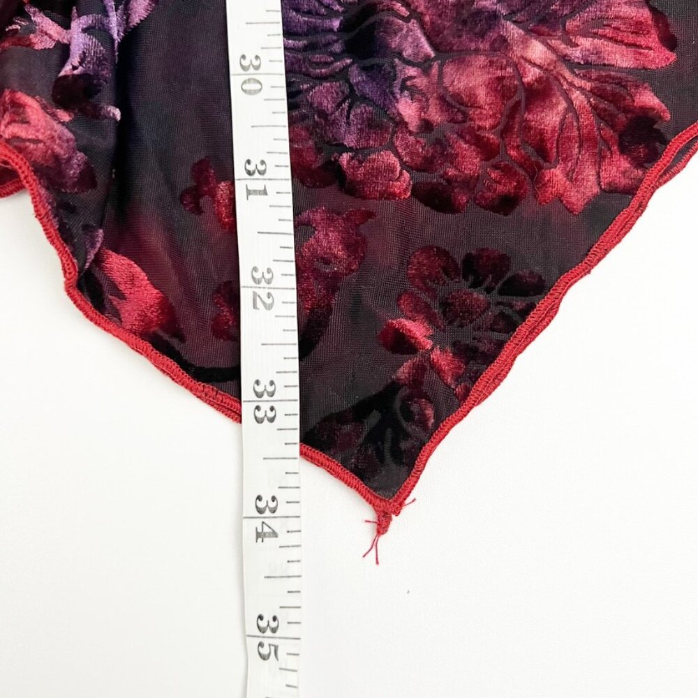 Snoskins Blouse Womens Large Black Red Purple Sheer Velvet Burnout Floral Ruffle - Picture 9 of 11